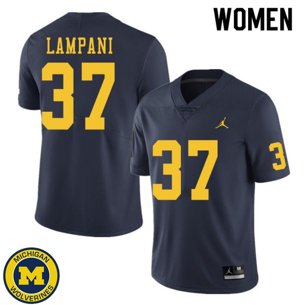 Women's Michigan Wolverines #37 Jonathan Lampani Navy College Game Jersey